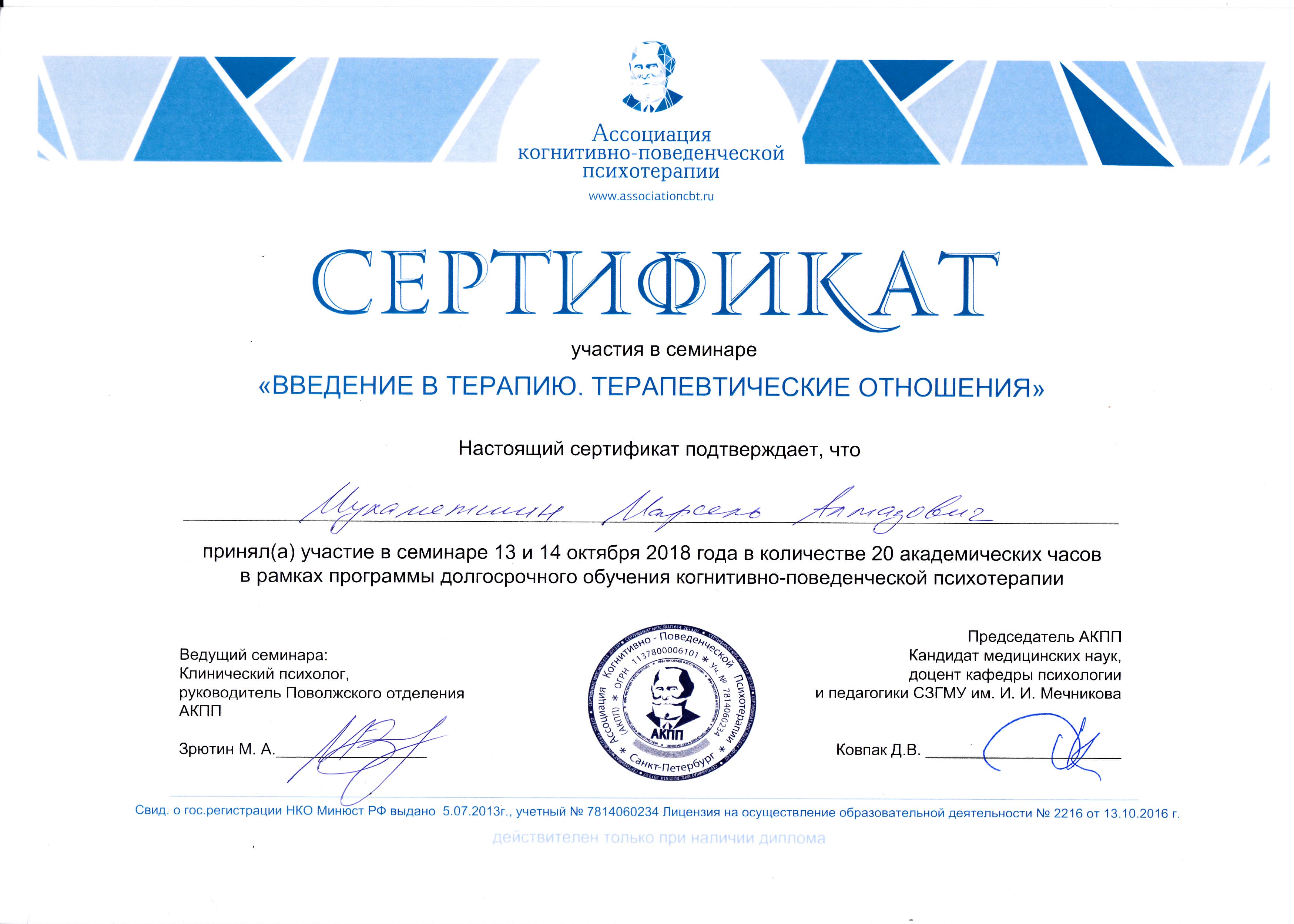 Терапевтические отношения: АКПП · введение в терапию · октябрь 2018